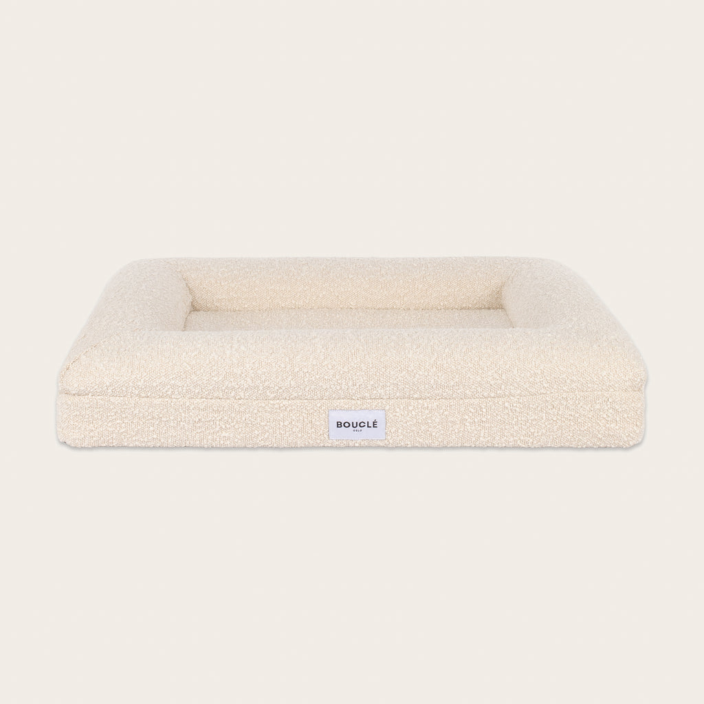 Boucle teddy dog bed front